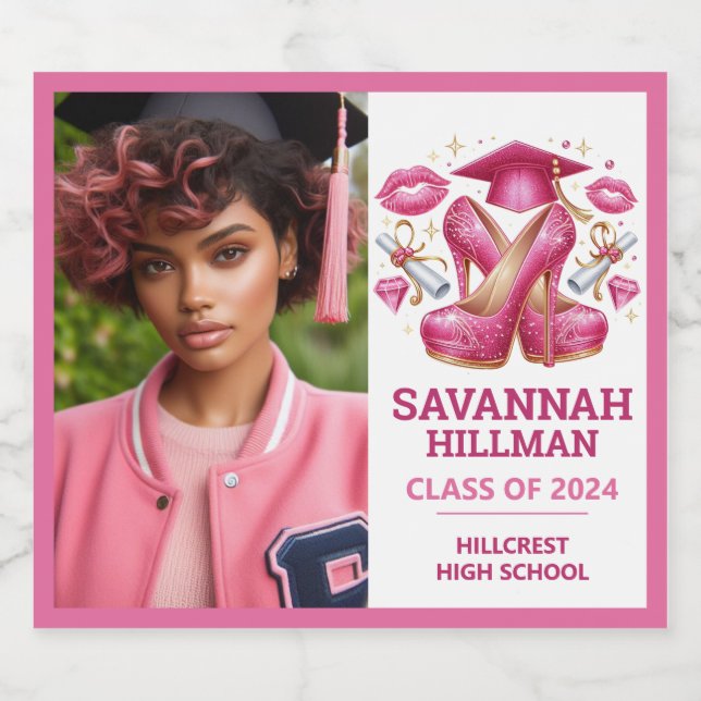 Étiquettes Pour Bouteilles De Vin Mousseux Photo Fille Rose Personnalisée Diplôme de luxe (Étiquettes simples)