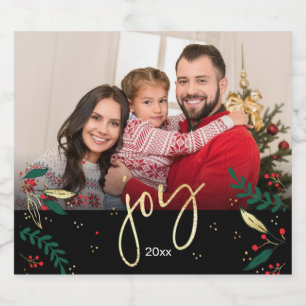 Étiquettes Pour Bouteilles De Vin Mousseux Photo Joy Black Red Green Gold Green Noël