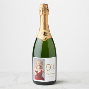 Étiquettes Pour Bouteilles De Vin Mousseux Photo personnalisé 50e anniversaire or blanc 50 &