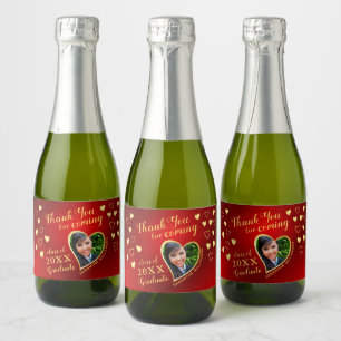 Étiquettes Pour Bouteilles De Vin Mousseux Photo Red and Gold Merci 2025 Graduation Favor