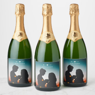 Étiquettes Pour Bouteilles De Vin Mousseux Photo sombre   FIANÇAILLES  