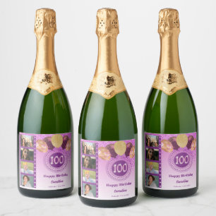 Étiquettes Pour Bouteilles De Vin Mousseux Photos, 100e Anniversaire Parties scintillant rose
