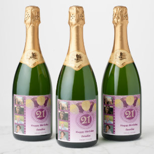 Étiquettes Pour Bouteilles De Vin Mousseux Photos, 21e anniversaire Rose Parties scintillant 