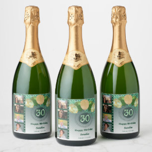 Étiquettes Pour Bouteilles De Vin Mousseux Photos, 30e anniversaire Parties scintillant verte
