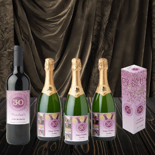 Étiquettes Pour Bouteilles De Vin Mousseux Photos, 30e anniversaire Rose Parties scintillant 
