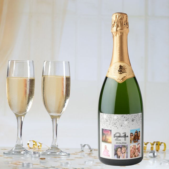 Étiquettes Pour Bouteilles De Vin Mousseux Photos d'anniversaire collage argent parties scint (Créateur téléchargé)
