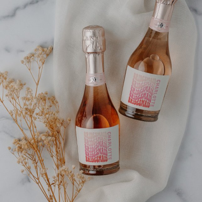 Étiquettes Pour Bouteilles De Vin Mousseux Pink moderne girly rétro 60's simple demoiselle (Créateur téléchargé)