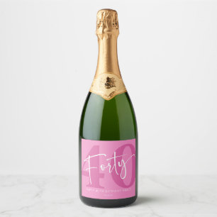 Étiquettes Pour Bouteilles De Vin Mousseux Pink Quarante-quarantième anniversaire cadeau