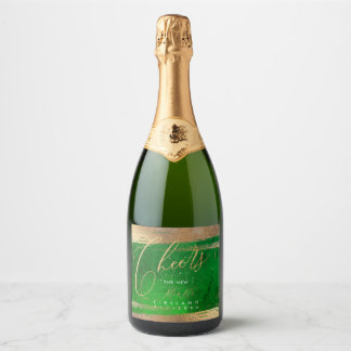 Étiquettes Pour Bouteilles De Vin Mousseux PixDezines Brush Gold Brush Strokes Emerald Vibe