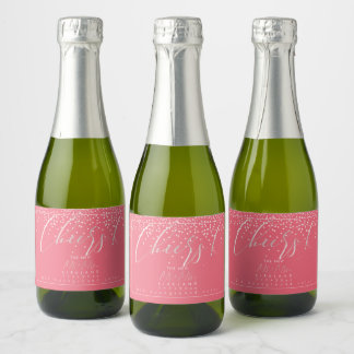 Étiquettes Pour Bouteilles De Vin Mousseux PixDezines Cheers Blush Pink Confetti+Coral