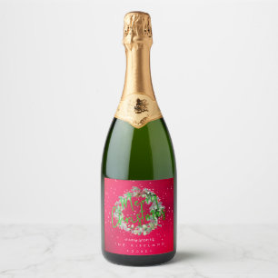 Étiquettes Pour Bouteilles De Vin Mousseux PixDezines Joyeuses Fêtes Couronne d'hiver Rouge