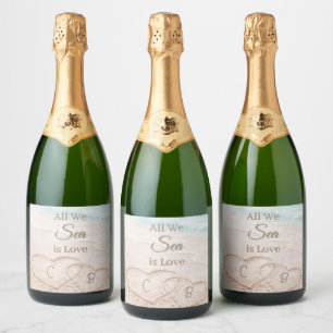 Étiquettes Pour Bouteilles De Vin Mousseux Plage tout ce que nous voyons est amour cœurs mari