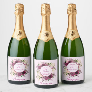 Étiquettes Pour Bouteilles De Vin Mousseux Plum romantique Bourgogne, rose pâle Personnalisé