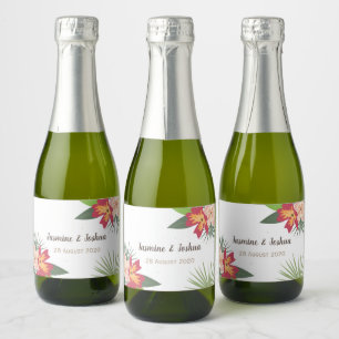 Étiquettes Pour Bouteilles De Vin Mousseux Plumeria et feuille tropical