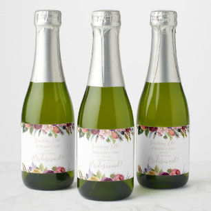 Étiquettes Pour Bouteilles De Vin Mousseux Plumes d'or Boho Tropical Bridesmaid Proposition