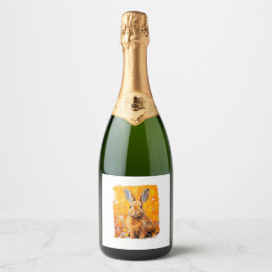 Étiquettes Pour Bouteilles De Vin Mousseux Pop Art Lapin Coloré Lapin Orange