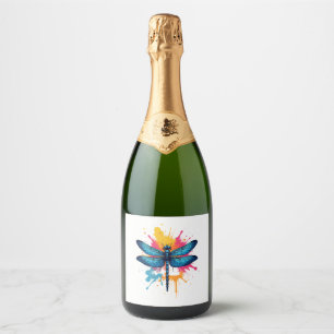 Étiquettes Pour Bouteilles De Vin Mousseux Pop coloré artistique Art peint libellule