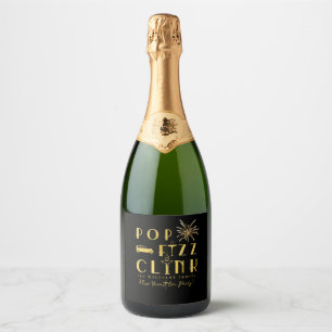 Étiquettes Pour Bouteilles De Vin Mousseux Pop Fizz Clink Gold Typographie Nouvel An