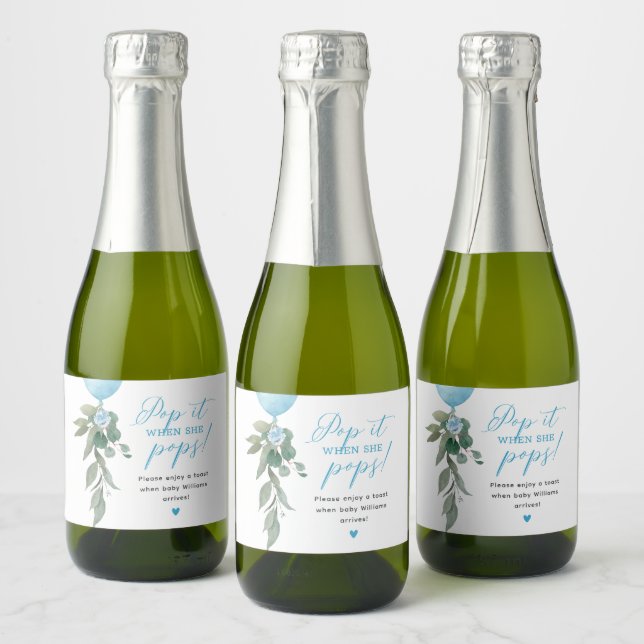 Étiquettes Pour Bouteilles De Vin Mousseux Pop It When She Pop Balloon  Baby shower (Bouteilles)