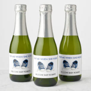 Étiquettes Pour Bouteilles De Vin Mousseux Pop Me When She Pops, Bébé Bleu Baskets