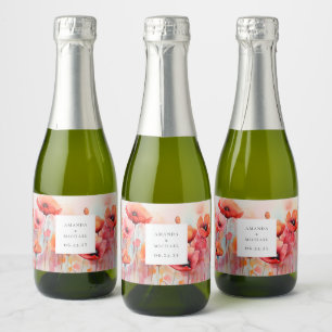 Étiquettes Pour Bouteilles De Vin Mousseux Poppies d'aquarelle rouge dans un champ - Mariage