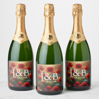 Étiquettes Pour Bouteilles De Vin Mousseux Poppies rouges Floral Mariage Personnalisé