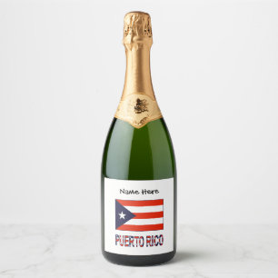 Étiquettes Pour Bouteilles De Vin Mousseux Porto Rico et Drapeau de Porto Rico avec votre nom