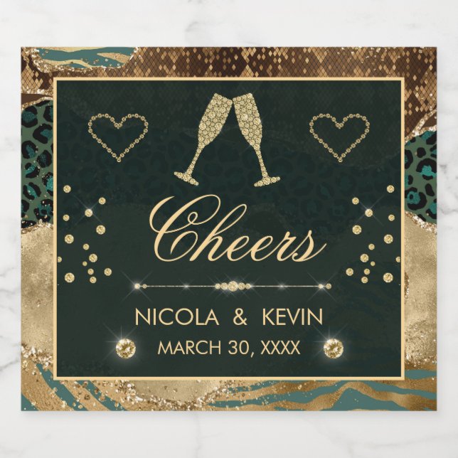 Étiquettes Pour Bouteilles De Vin Mousseux Poster de animal Gold Safari Parties scintillant M (Étiquettes simples)