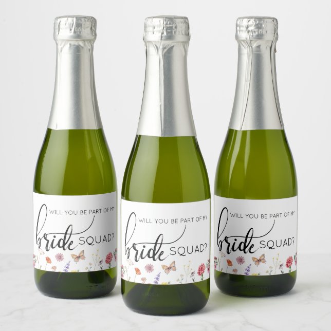 Étiquettes Pour Bouteilles De Vin Mousseux Proposition Bridesmaid Fleurs Sauvages Vin Étincel (Bouteilles)