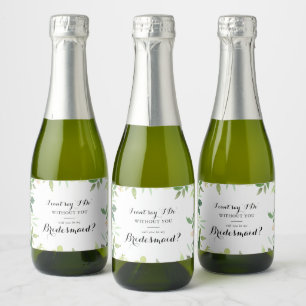 Étiquettes Pour Bouteilles De Vin Mousseux Proposition de Bridesmaid sur le feuillage botaniq