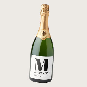 Étiquettes Pour Bouteilles De Vin Mousseux Proposition Demoiselle d'Honneur Monogramme Nom