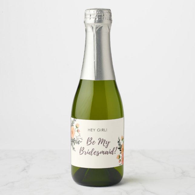 Étiquettes Pour Bouteilles De Vin Mousseux Proposition Rustique Floral Bridesmaid Don (Devant)