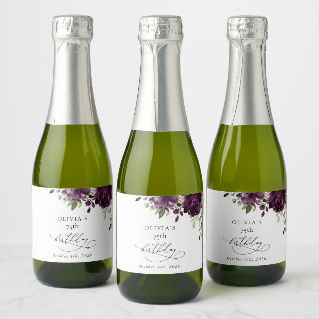 Étiquettes Pour Bouteilles De Vin Mousseux Purple Flowers, Plum Flowers, Boho, Birthday (Bouteilles)