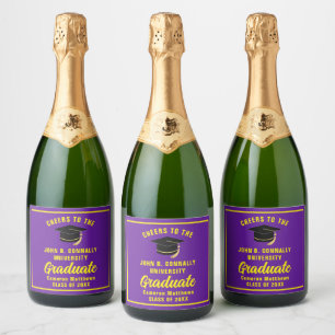 Étiquettes Pour Bouteilles De Vin Mousseux Purple Jaune Graduate sur mesure fête de graduatio