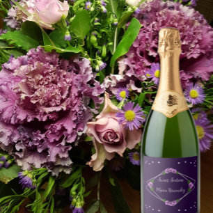 Étiquettes Pour Bouteilles De Vin Mousseux Purple Rose Silver Géométrique Sweet 16