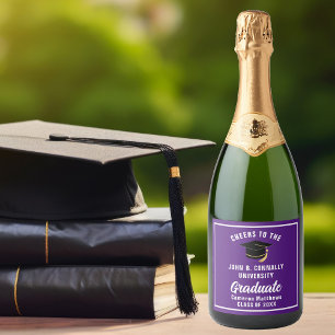 Étiquettes Pour Bouteilles De Vin Mousseux Purple White Graduate Custom 2025 Graduation Party