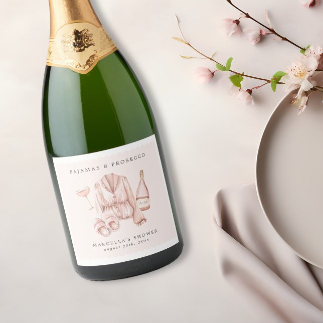 Étiquettes Pour Bouteilles De Vin Mousseux Pyjama & Prosecco Enterrement de Vie de Jeune Fill (Créateur téléchargé)