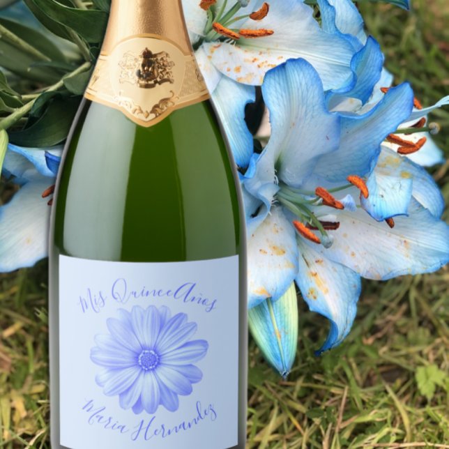 Étiquettes Pour Bouteilles De Vin Mousseux Quinceañera bleu clair (Créateur téléchargé)