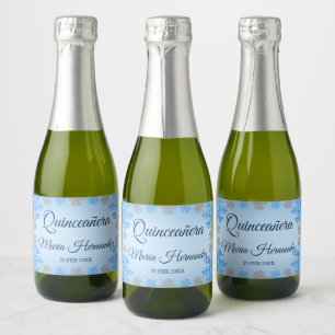 Étiquettes Pour Bouteilles De Vin Mousseux Quinceañera Ice Blue Silver Winter Snowflake