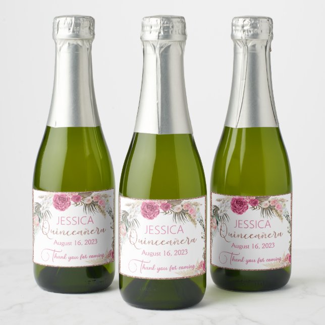 Étiquettes Pour Bouteilles De Vin Mousseux Quinceanera Rose Gold Parties scintillant Mini vin (Bouteilles)
