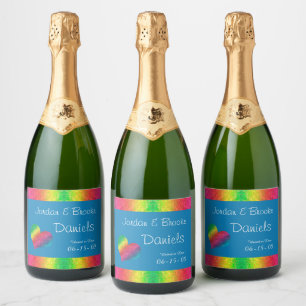 Étiquettes Pour Bouteilles De Vin Mousseux [Rainbow Crinkle Mariage] Heart Butterfly Blue