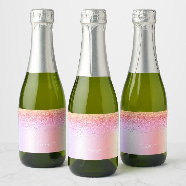 Étiquettes Pour Bouteilles De Vin Mousseux Rainbow Pastel Girly Parties scintillant Metal Nom (Bouteilles)