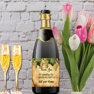 Étiquettes Pour Bouteilles De Vin Mousseux Raisins verts de vigne en papier rustique vintage