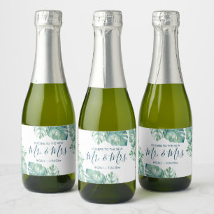 Étiquettes Pour Bouteilles De Vin Mousseux Réception de mariage aux feuilles tropicales à l'a