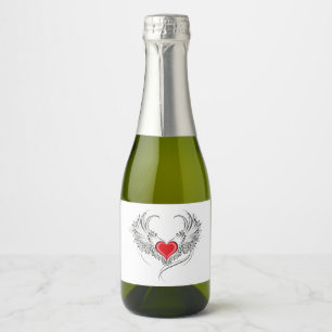Étiquettes Pour Bouteilles De Vin Mousseux Red Angel Coeur avec ailes