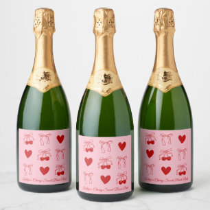 Étiquettes Pour Bouteilles De Vin Mousseux Red Bow Cherry Sweet Bachelorette Party Champagne