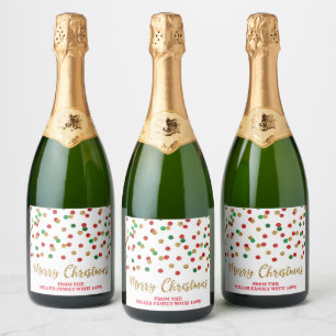 Étiquettes Pour Bouteilles De Vin Mousseux Red Green Gold Confetti Joyeux Noël