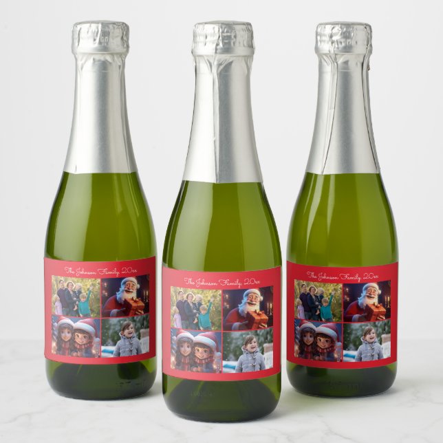Étiquettes Pour Bouteilles De Vin Mousseux Red Merry Christmas Family Photo (Bouteilles)