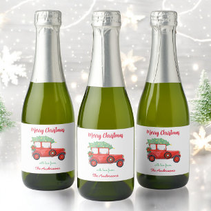 Étiquettes Pour Bouteilles De Vin Mousseux Red Truck Noël Green Tree Holiday