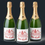 Étiquettes Pour Bouteilles De Vin Mousseux Red White Christmas Nom de famille personnalisé<br><div class="desc">Rouge blanc Noël personnalisé nom de famille personnalisé monogramme vacances vin mousseux étiquette. Élevez votre boisson de Noël avec ce étiquette personnalisé. Ce étiquette de famille personnalisé ajoute une touche unique à votre cadeau de vacances et fait un cadeau de famille réfléchi et chéri.</div>